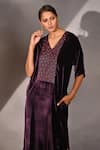 Shop_Jyoti Sachdev Iyer_Purple Silk, Velvet Embroidery V-neck Zari Kaftan _at_Aza_Fashions