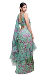 Shop_Archana Kochhar_Green Georgette, Lycra V-neck Pre-draped Paisley Print Saree With Blouse _at_Aza_Fashions