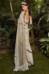 Shop_Cherie D_Grey Tulle Embroidery Pearl Reina Pre-draped Saree With Blouse _at_Aza_Fashions