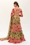 SANAM_Green Silk Chiffon Versailles Pre-stitches Ruffle Saree With Blouse_Online_at_Aza_Fashions