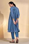 Shop_AFFROZ_Blue Viscose Linen Lace Round Flared Kurta With Pant _at_Aza_Fashions