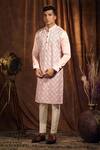 Shop_More Mischief_Pink Silk Linen Geometrical Pattern Kurta With Pant  _at_Aza_Fashions