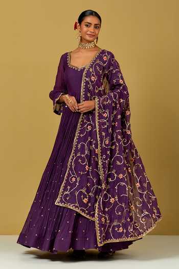 Purple Chanderi Hand block Dupatta main image 1