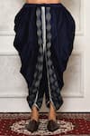 Shop_Arihant Rai Sinha_Blue Dupion Silk Abstract Print Hem Draped Pant _at_Aza_Fashions