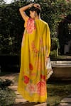 Shop_Paulmi and Harsh_Yellow Crepe Printed Floral Patterns V Neck Refreshing Kaftan  _at_Aza_Fashions