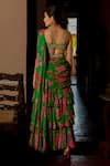 Shop_Paulmi and Harsh_Green Saree Georgette Printed Floral Full Bloom Pre-draped Set _at_Aza_Fashions