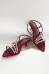 Shop_The Alter_Maroon Rhinestones Kiara Embellished Kitten Heels _at_Aza_Fashions
