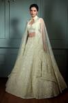 Shop_Pallavi Poddar_Green Tulle Beads, Mirrors Sweetheart Neck Gamma Embroidered Cape Lehenga Set _at_Aza_Fashions
