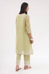 Shop_Kora_Green Cotton, Chanderi Sequins, Hand Block Print Short Kurta Pant Set _at_Aza_Fashions