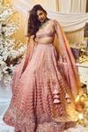 Buy_Varun Chakkilam_Pink Silk Organza Embroidery, Tassels V-neck Chevron Pattern Bridal Lehenga Set _at_Aza_Fashions