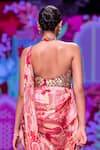 Shop_Krisha sunny Ramani_Maroon Modal Satin Floral Print Pre-draped Saree With Embroidered Blouse_at_Aza_Fashions