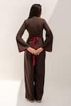 Shop_Kritika Madan Label_Brown Banana Crepe V Neck Flared Sleeve Jumpsuit  _at_Aza_Fashions