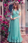 Shop_Show Shaa_Blue Chiffon And Soft Net Lining Crepe Embroidery & Print Anarkali With Dupatta _at_Aza_Fashions