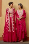 Mrunalini Rao_Pink Cape Organza Embroidered Resham And Zardozi Work Cape Lehenga Set _Online_at_Aza_Fashions