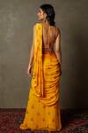 Shop_RI.Ritu Kumar_Orange Saree - Viscose Chiffon Embroidered Floral Pre-draped Set_at_Aza_Fashions