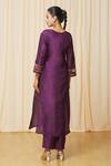 Shop_Samyukta Singhania_Purple Polyester, Net Sequins, Beads Split Straight Floral Pattern Kurta Set_at_Aza_Fashions