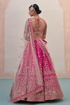 Shop_Angad Singh_Pink Raw Silk Embroidery Zardozi Leaf Neck Sequin Bridal Lehenga Set _at_Aza_Fashions