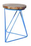 Shop_Amoliconcepts_Blue Sheesham And Iron Round Shape Wooden Stool_at_Aza_Fashions