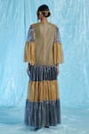 Shop_AKHL_Multi Color Body  Lurex Tulle (57% Metallic Fibre 43% Polyester) Tiered Gown _at_Aza_Fashions