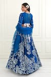 Shop_Ek Soot_Blue Organza Printed Floral V Neck Pleated Lehenga Set _at_Aza_Fashions