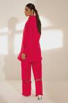 Shop Kritika Madan Label Pink Neoprene Plain Coat High Neck And Mesh Pant Set at Aza Fashions Shop_Kritika Madan Label_Pink Neoprene Plain Coat High Neck And Mesh Pant Set_at_Aza_Fashions