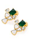 Shop_Isharya_Green Cubic Zirconia Shiza Mirror And Hydro Emerald Geometric Earrings_at_Aza_Fashions