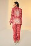 Shop_Betrue_Orange Velvet, Net Embroidery Collared, Floral And Geometric Print Jacket Pant Set _at_Aza_Fashions