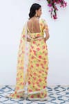 Shop_SUMMER BY PRIYANKA GUPTA_Yellow Silk Mull Print Floral Bloom Square Neck Saree With Blouse _at_Aza_Fashions