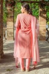 Shop_MONK & MEI BY SONIA ANAND_Peach Georgette Embroidered Sequin V Neck Kurta Set _at_Aza_Fashions