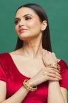 Shop_Our Purple Studio_Gold Plated Pearls, Lace, Stones Kundan Encrusted Bangles - Set Of 2 _at_Aza_Fashions