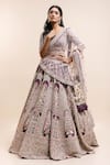 Shop_Kalighata_Purple Silk Cut Work, Embroidery, Raw Mughal Embellished Bridal Lehenga Set _at_Aza_Fashions