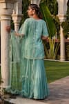 Shop_Mehak Murpana_Green Dupion Crepe Embroidery Mirror Leaf Neck Short Kurta Set _at_Aza_Fashions