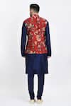 Shop_Samant Chauhan_Blue Vegan Leather Embroidery Reversible Mandarin Collar Bundi And Kurta Set _at_Aza_Fashions