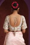 Shop_Weaver Story_Beige Velvet Hand Embroidered Resham V Neck Blouse _at_Aza_Fashions