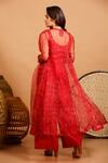 Shop_Garo_Red Organza, Silk Muslin Geometric, Metal Coin Bustier Print And Pant Set_at_Aza_Fashions