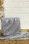 Shop_Kainiche By Mehak_Silver Embellished Raw Silk Clutch Bag _at_Aza_Fashions