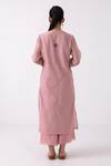 Shop_Label Shreya Sharma_Pink Chanderi Embroidery V-neck Panelled Kurta Set _at_Aza_Fashions