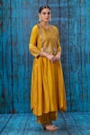 Shop_Label Niti Bothra_Yellow Silk Zari Jaal Round Work Yoke Kurta And Palazzo Set _at_Aza_Fashions