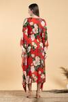 Shop_Divi By Sonal Khandelwal_Red Bamboo V-neck Wild Rose Print Kaftan _at_Aza_Fashions