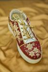 AROUND ALWAYS_Maroon Embroidered Cassie Floral Sneakers _Online_at_Aza_Fashions