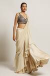 Shop_Sejal Kamdar_Beige Organza Embroidery Cutdana Ruffle Pant Saree With Blouse _at_Aza_Fashions