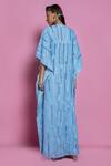 Shop_Mala And Kinnary_Blue Net, Chantilly Sequin, Bead And Cutdana Work Floral Lace Embroidered Kaftan_at_Aza_Fashions