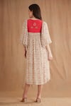 Shop_Nikasha_Red Viscose Embroidery Keyhole Neck Mughal And Floral Print Dress _at_Aza_Fashions