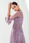 Shop_Roze_Purple Cotton, Organza Embroidery Boat Neck Clara Anarkali Set _at_Aza_Fashions