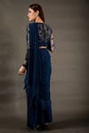 Shop_Omana By Ranjana Bothra_Blue Blouse Net With Satin Lining Embroidered Floral Pre-draped Georgette Saree _at_Aza_Fashions