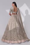 Shop_Taisha_Beige Handloom Cotton Organza Floral Crystal Embellished Bridal Lehenga Set _at_Aza_Fashions