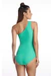 Shop_Kai Resortwear_Green One Shoulder Draped Swimsuit  _at_Aza_Fashions