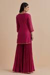 Shop_Ikshita Choudhary_Magenta Chanderi Printed Dot Round Straight Kurta With Gharara_at_Aza_Fashions
