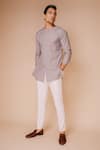 Shop_Tisa - Men_Grey Jacket Viscose Polyester Embroidered Cut Dana Work Kurta Set _at_Aza_Fashions