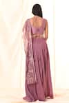 Shop_Piri India_Purple Silk Embroidered Glass Beads V Neck Pre-draped Saree Set  _at_Aza_Fashions